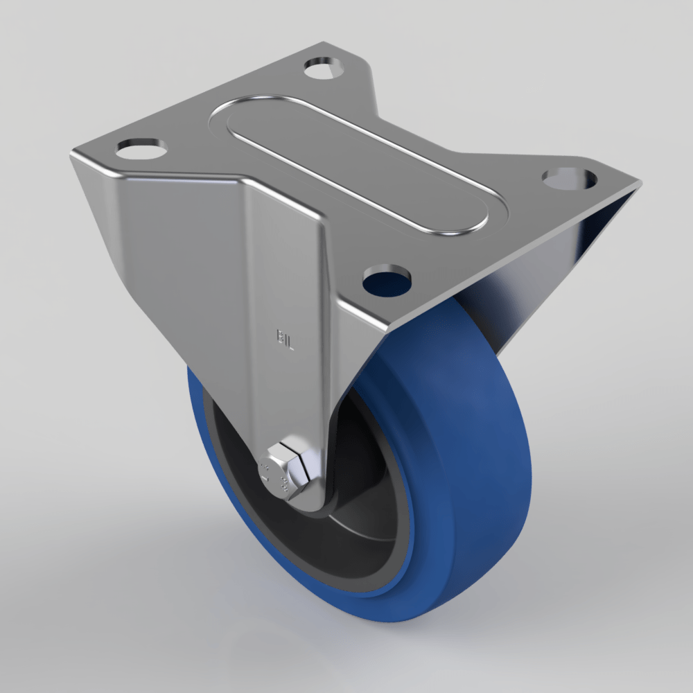 Blue Elastic Rubber 65ShoreA Plate Fixed Castor 100mm 180kg Load