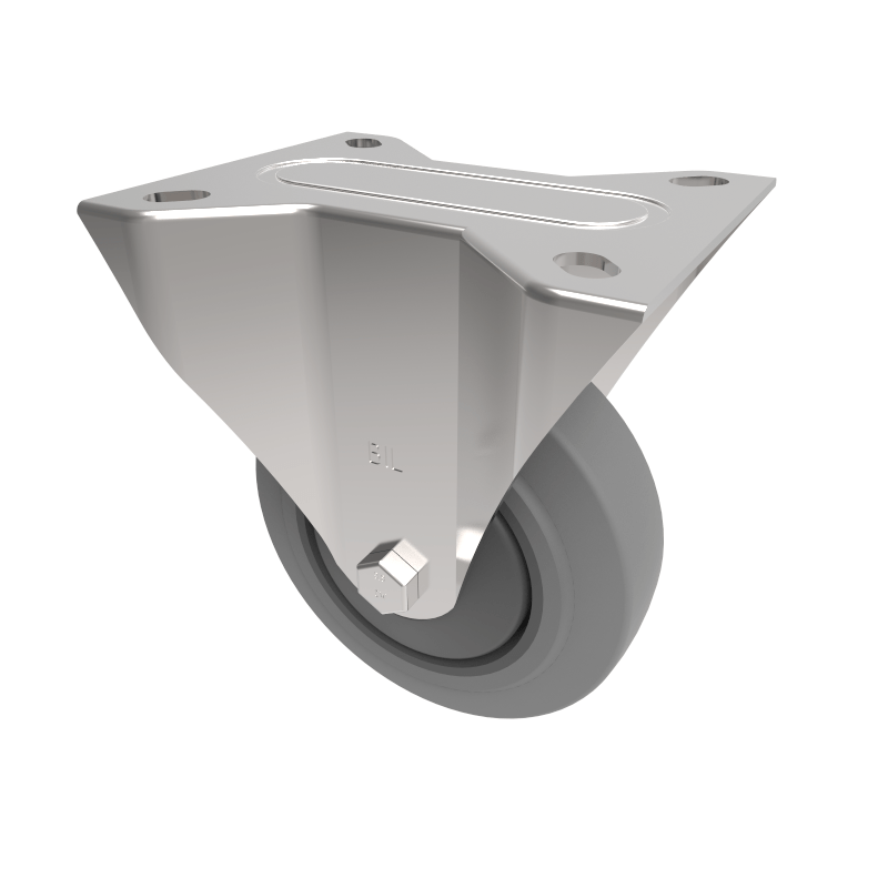 Soft Grey Rubber Plate Fixed Castor 100mm 100kg Load