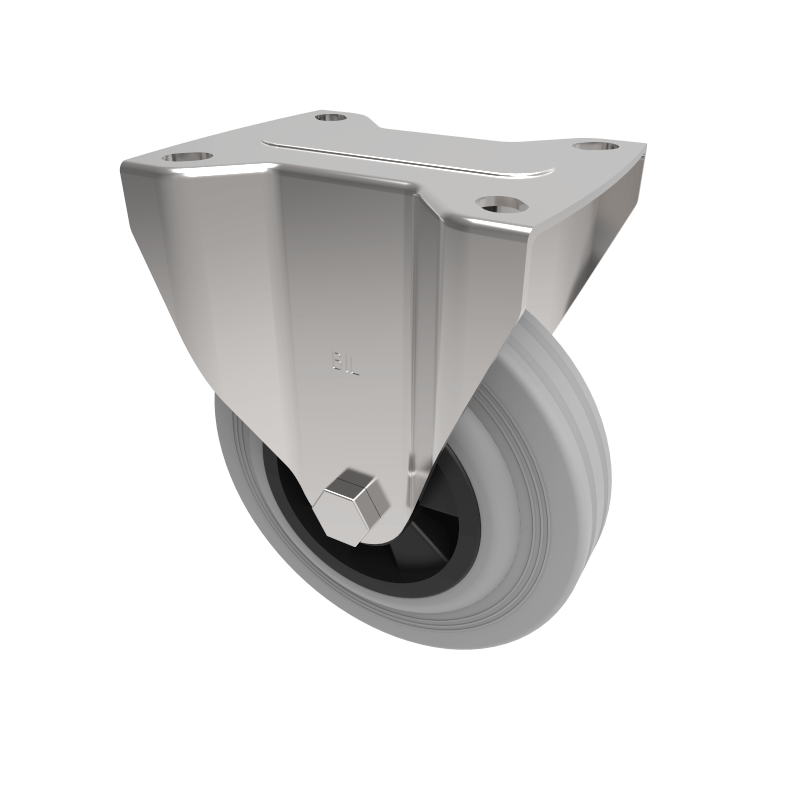 Grey Rubber Polypropylene Plate Fixed Castor 125mm 90kg Load