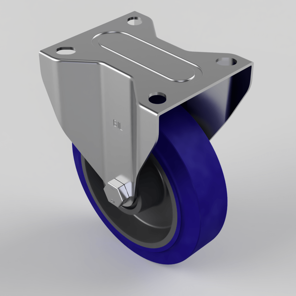 Blue Elastic Rubber 75ShoreA Plate Fixed Castor 125mm 200kg Load