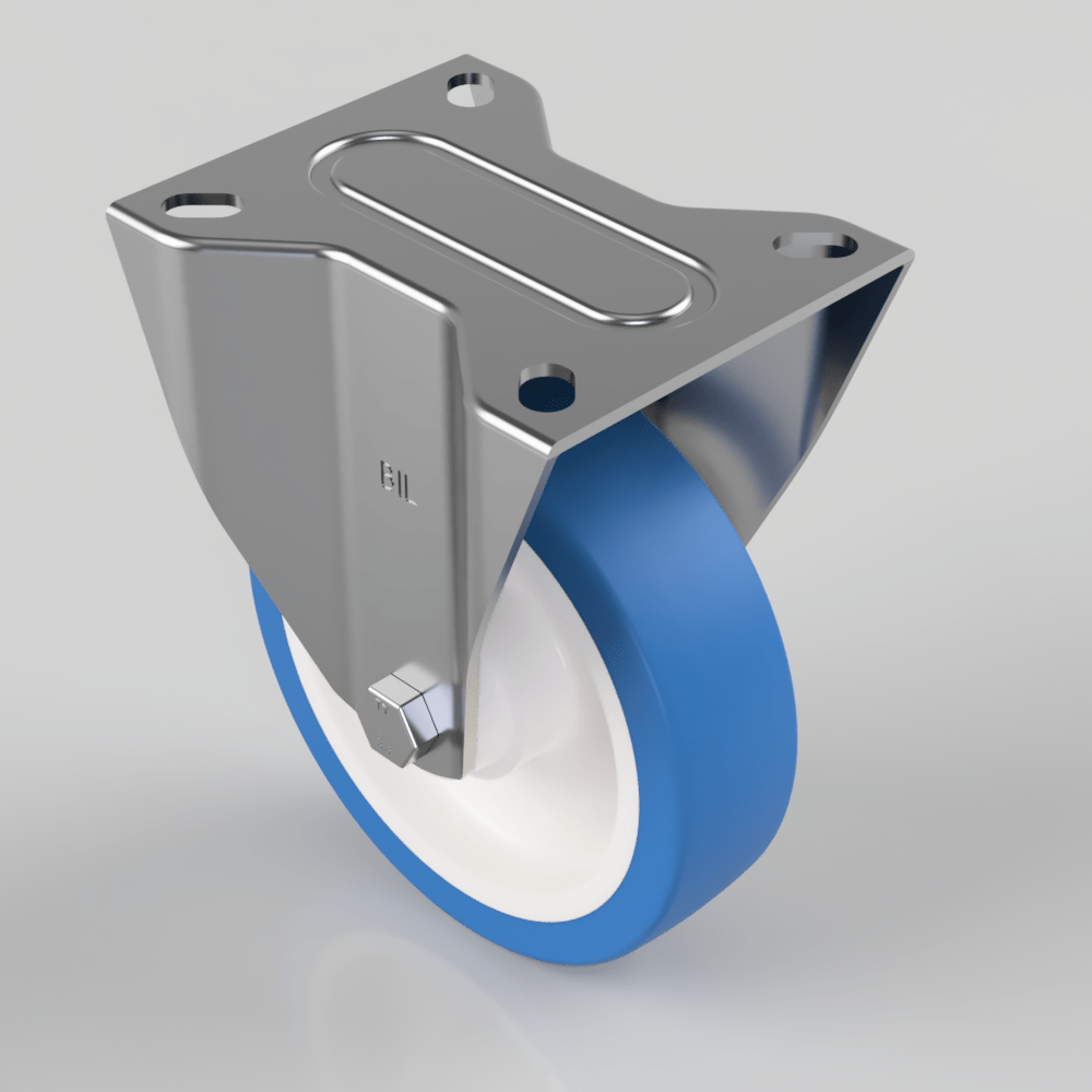 Soft Blue Polyurethane Nylon Plate Fixed Castor 150mm 270kg Load