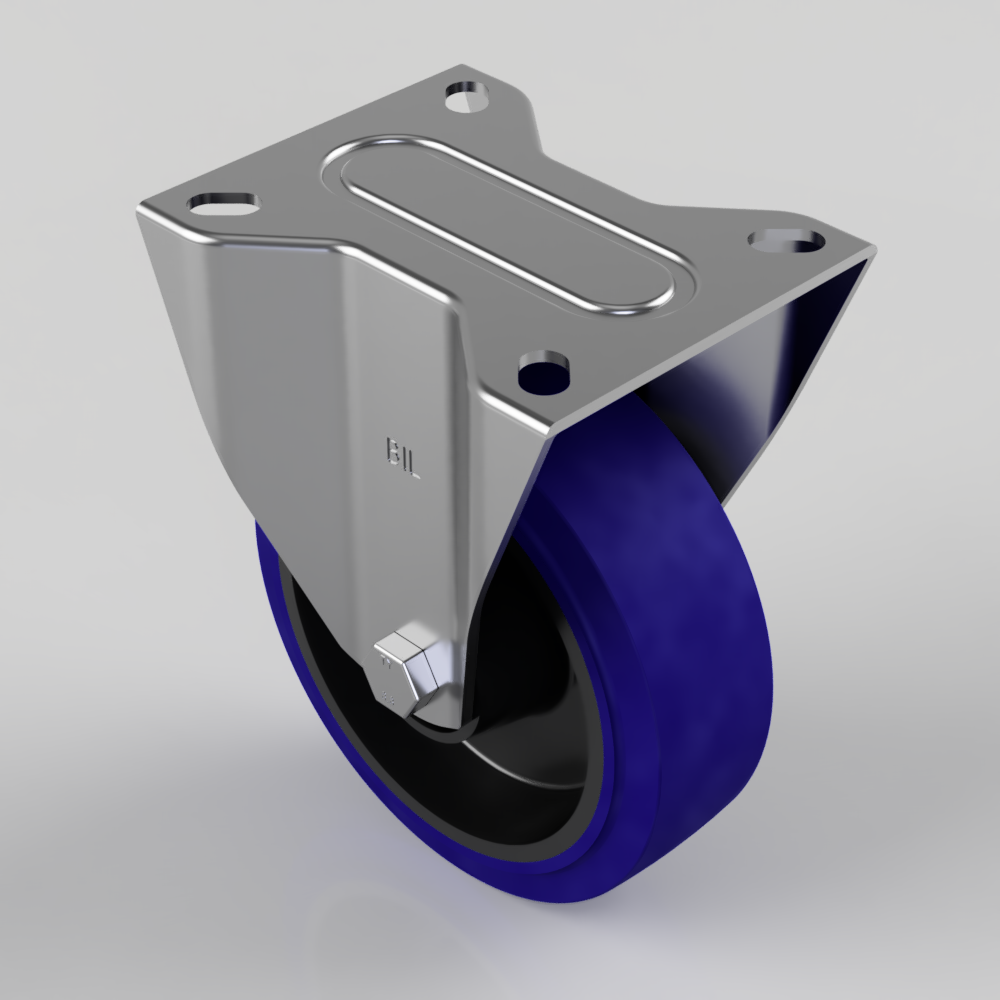 Blue Elastic Rubber 75ShoreA Plate Fixed Castor 150mm 300kg Load