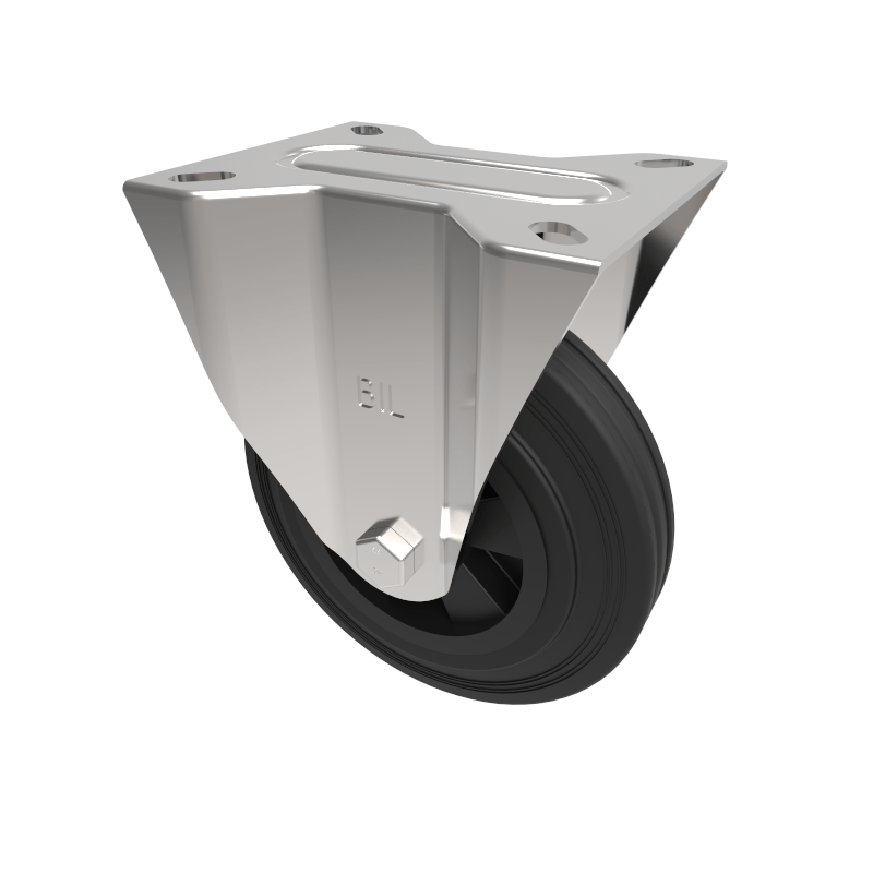 Black Rubber Plate Fixed Castor 160mm 140kg Load