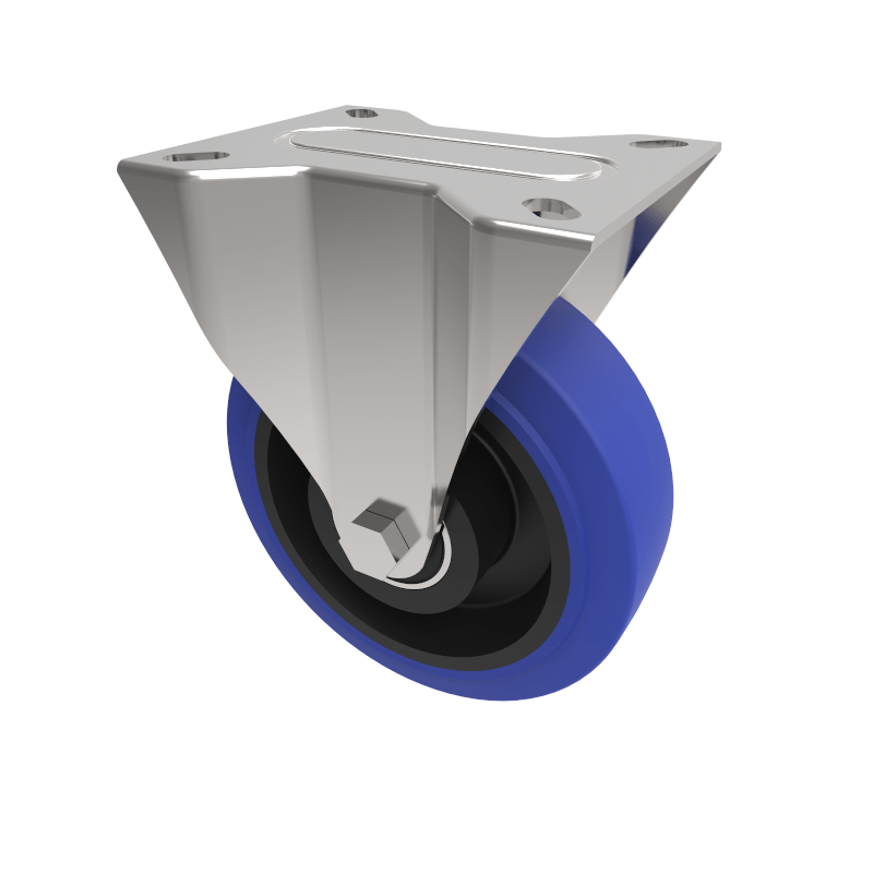Blue Elastic Rubber 75ShoreA Plate Fixed Castor 160mm 300kg Load