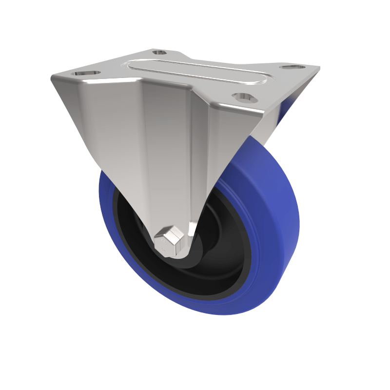 Blue Elastic Rubber 75ShoreA Plate Fixed Castor 160mm 300kg Load