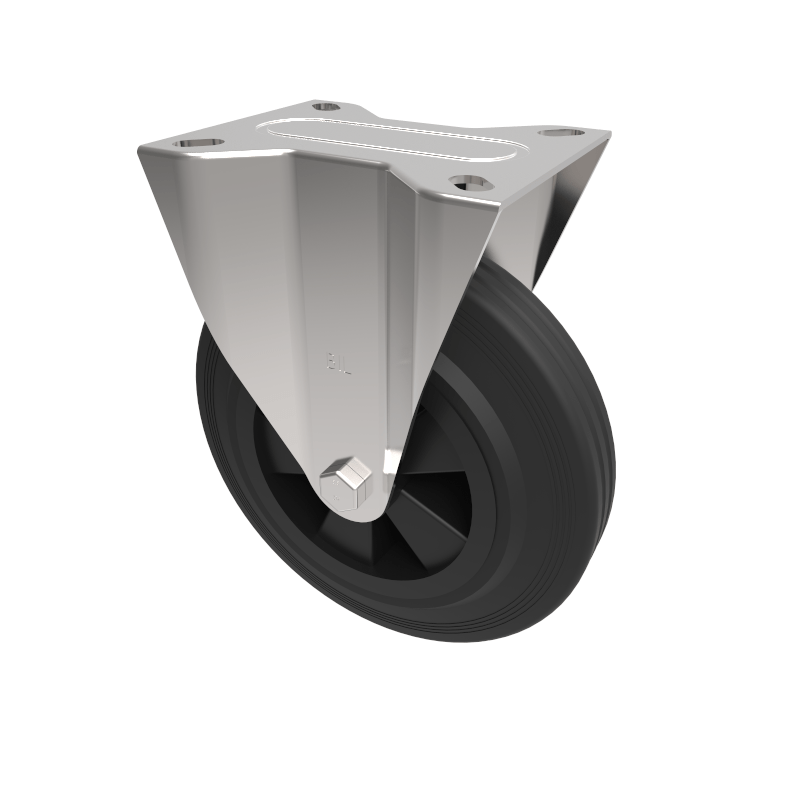 Black Rubber Plate Fixed Castor 200mm 205kg Load