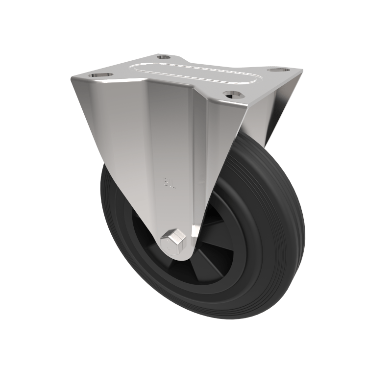 Black Rubber Plate Fixed Castor 200mm 205kg Load