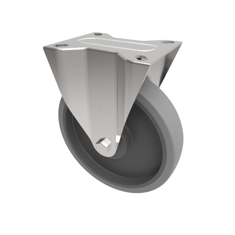 Soft Grey Rubber Plate Fixed Castor 200mm 220kg Load