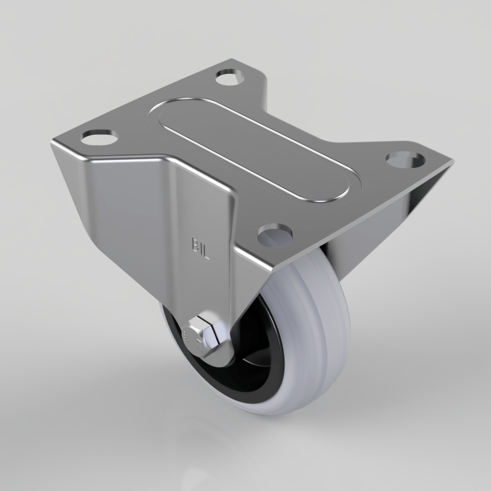 Grey Rubber Polypropylene Plate Fixed Castor 80mm 50kg Load