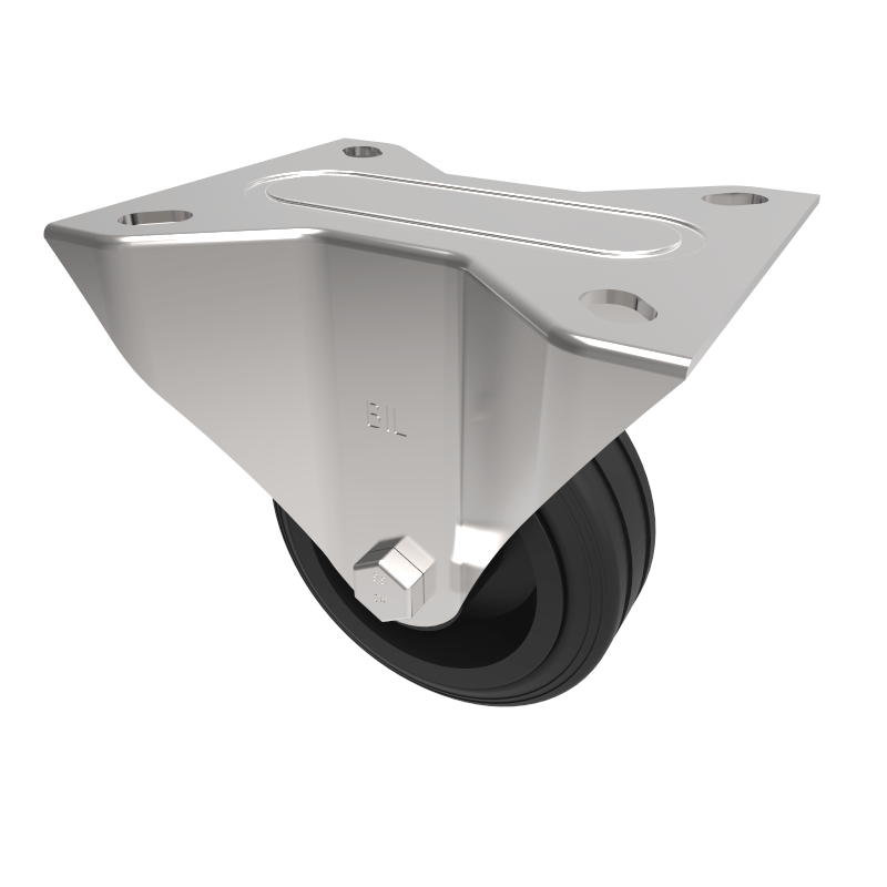 Black Rubber Plate Fixed Castor 80mm 50kg Load