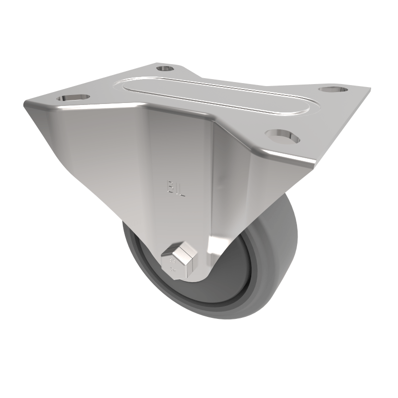 Soft Grey Rubber Plate Fixed Castor 80mm 90kg Load