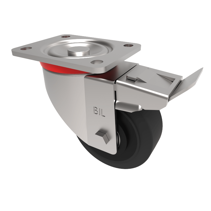 Elastic Rubber Cast Iron Plate Swivel Castor Brake 125mm 300kg Load