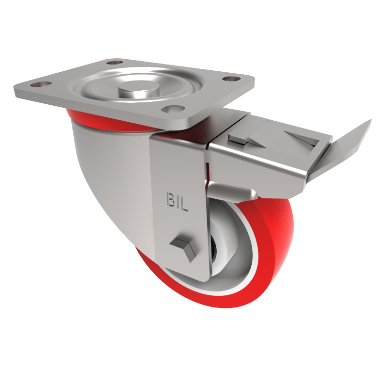 Polyurethane Nylon Plate Swivel Castor Brake 125mm 300kg Load