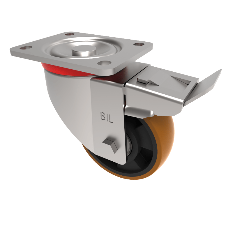 Polyurethane Nylon Plate Swivel Castor Brake 125mm 400kg Load