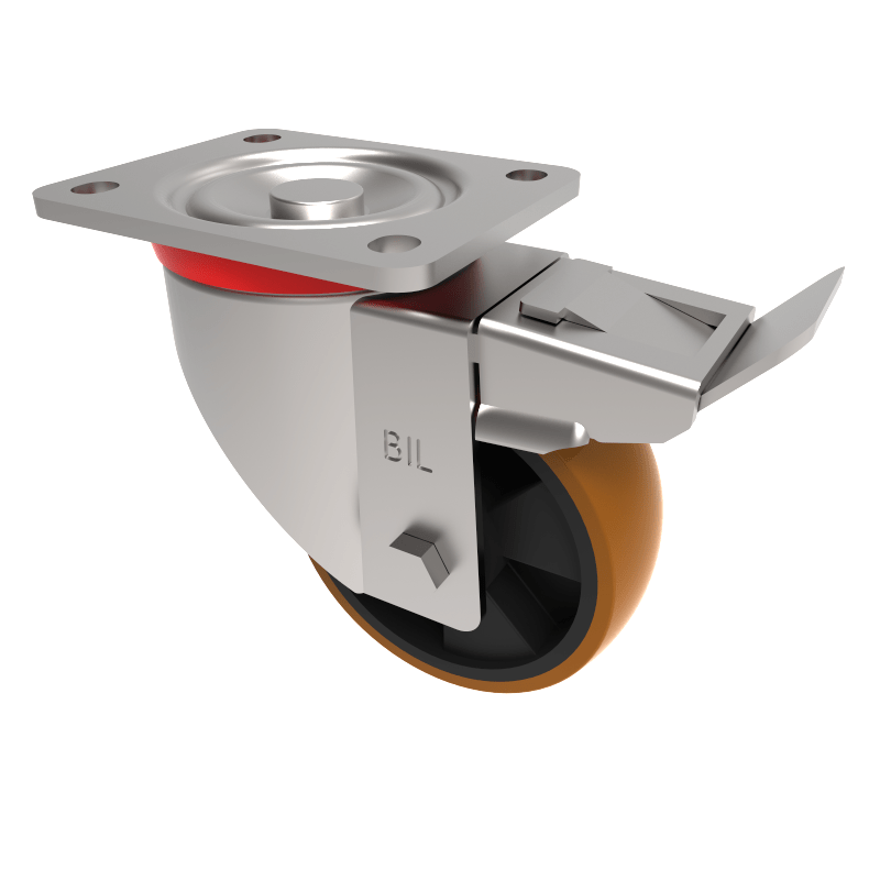 Polyurethane Nylon Plate Swivel Castor Brake 125mm 400kg Load