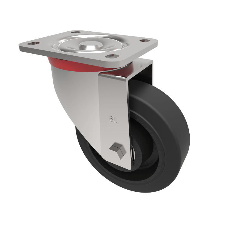 Elastic Rubber Cast Iron Plate Swivel Castor 150mm 350kg Load