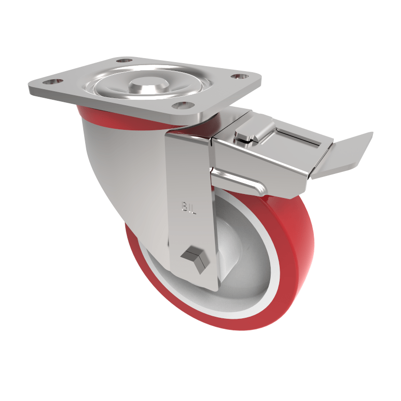 Polyurethane Nylon Plate Swivel Castor Brake 150mm 500kg Load