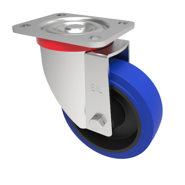 Blue Elastic Rubber 75ShoreA Plate Swivel Castor 150mm 300kg Load