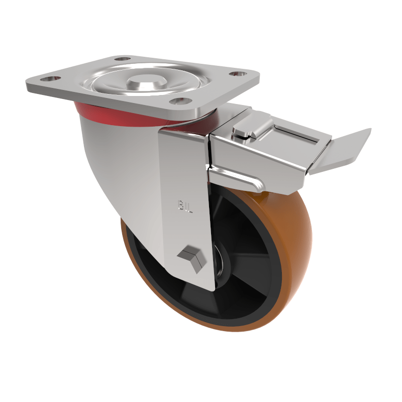 Polyurethane Nylon Plate Swivel Castor Brake 150mm 600kg Load