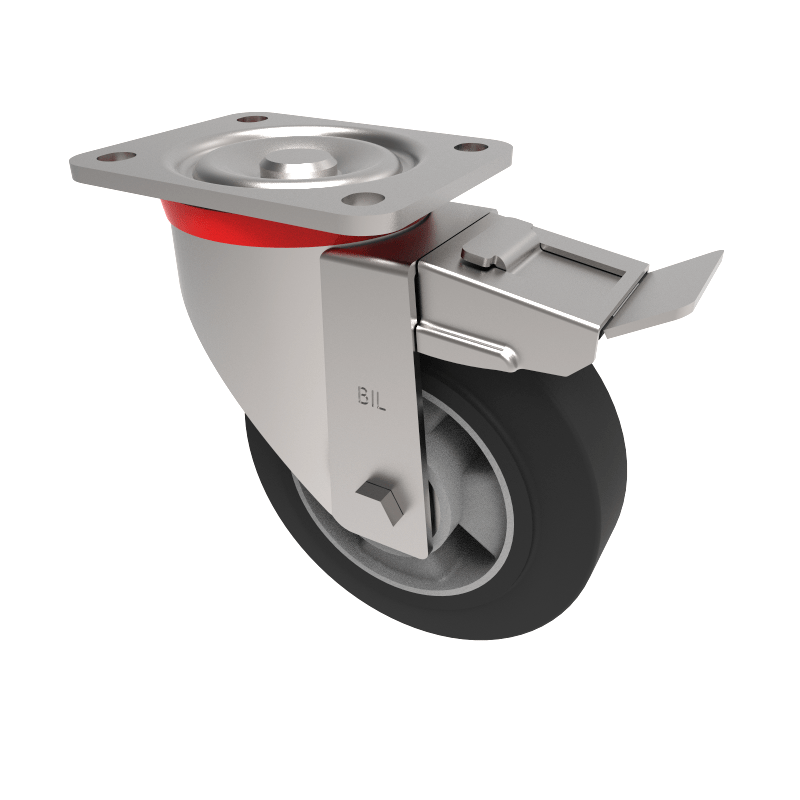 Elastic Rubber on Aluminium Plate Swivel Castor Brake 160mm 400kg Load