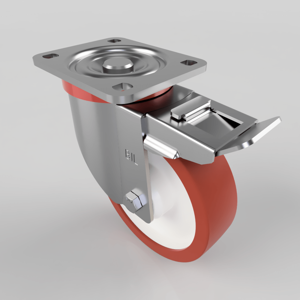 Polyurethane Nylon Plate Swivel Castor Brake 160mm 600kg Load