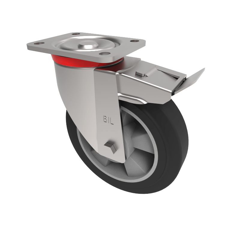 Elastic Rubber on Aluminium Plate Swivel Castor Brake 200mm 500kg Load