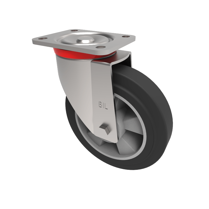 Elastic Rubber on Aluminium Plate Swivel Castor 200mm 500kg Load