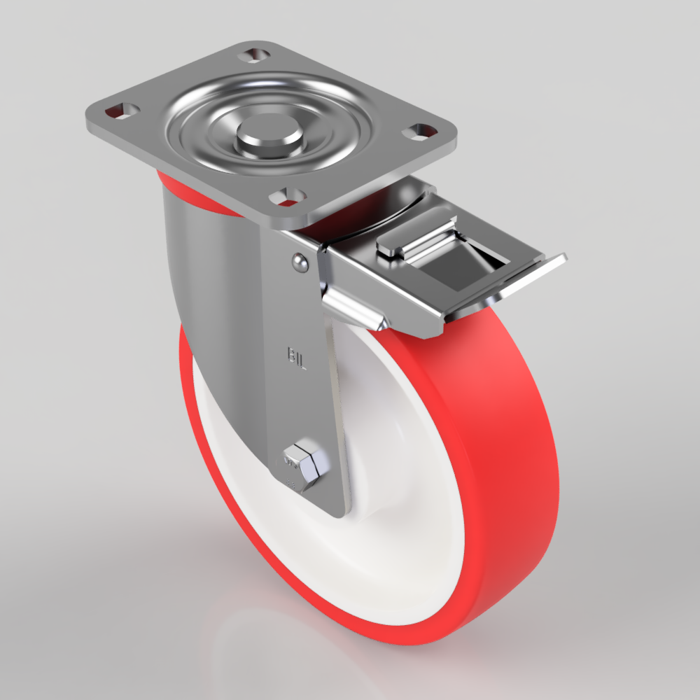 Polyurethane Nylon Plate Swivel Castor Brake 200mm 700kg Load