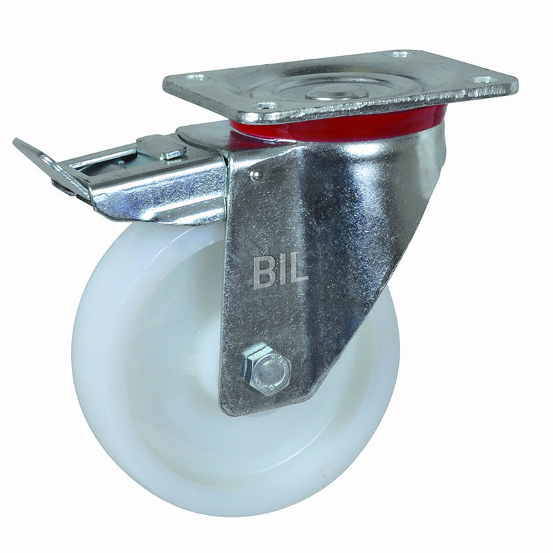 Nylon Plate Swivel Castor Brake 200mm 650kg Load