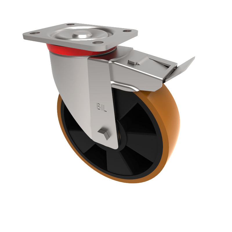 Polyurethane Nylon Plate Swivel Castor Brake 200mm 800kg Load