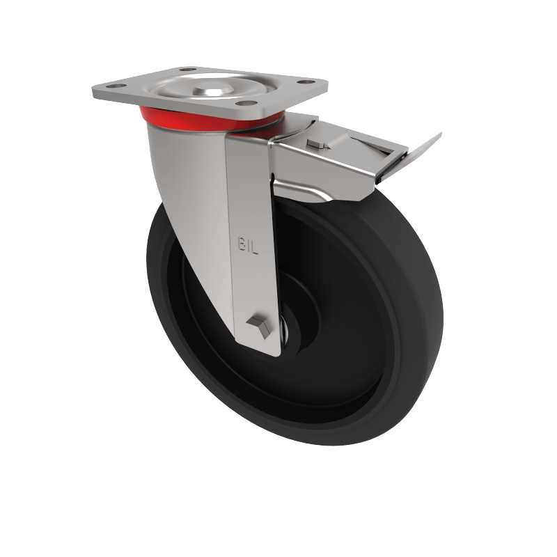 Elastic Rubber Cast Iron Plate Swivel Castor Brake 250mm 500kg Load