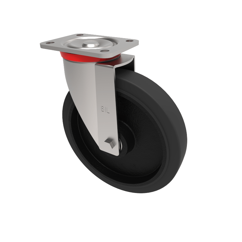 Elastic Rubber Cast Iron Plate Swivel Castor 250mm 500kg Load