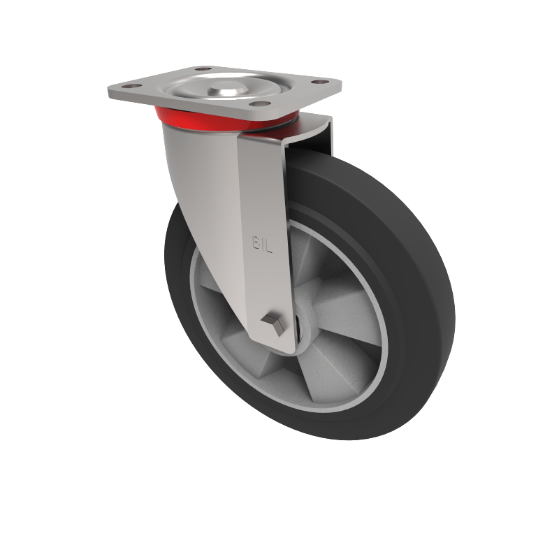 Elastic Rubber on Aluminium Plate Swivel Castor 250mm 650kg Load