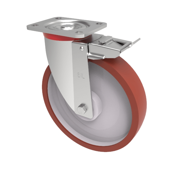 Polyurethane Nylon Plate Swivel Castor Brake 250mm 600kg Load