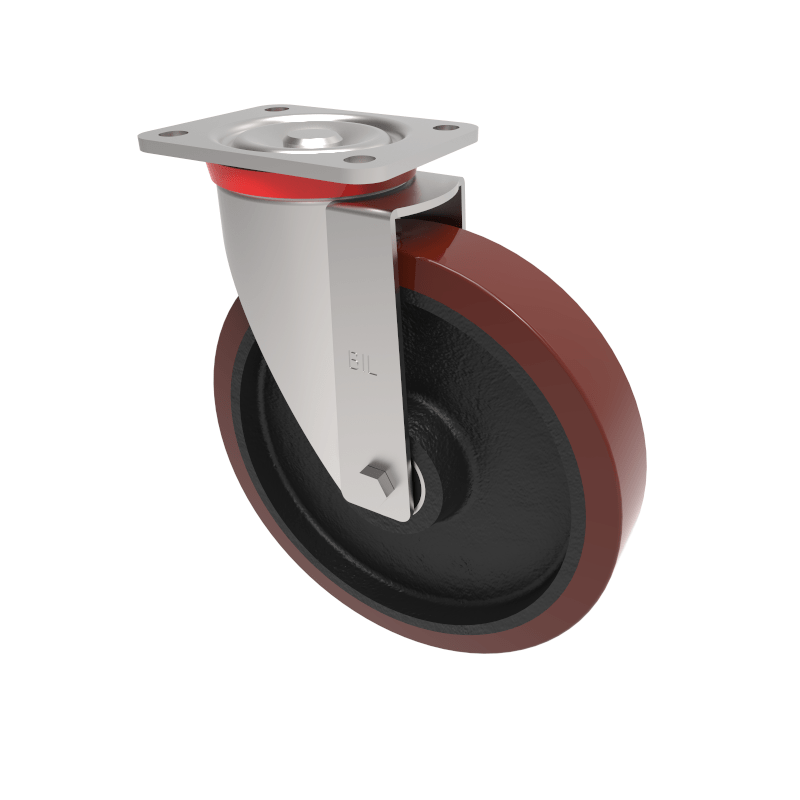 Polyurethane Cast Iron Plate Swivel Castor 250mm 800kg Load
