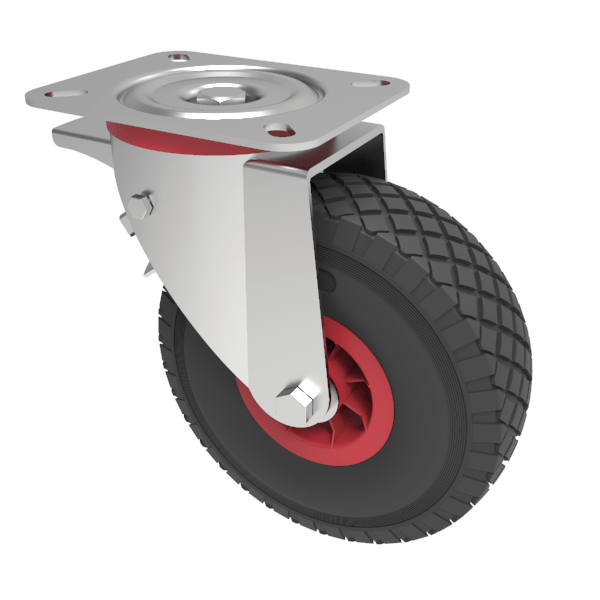 Puncture Proof Polyurethane Plate Swivel Castor Brake 260mm 100kg Load