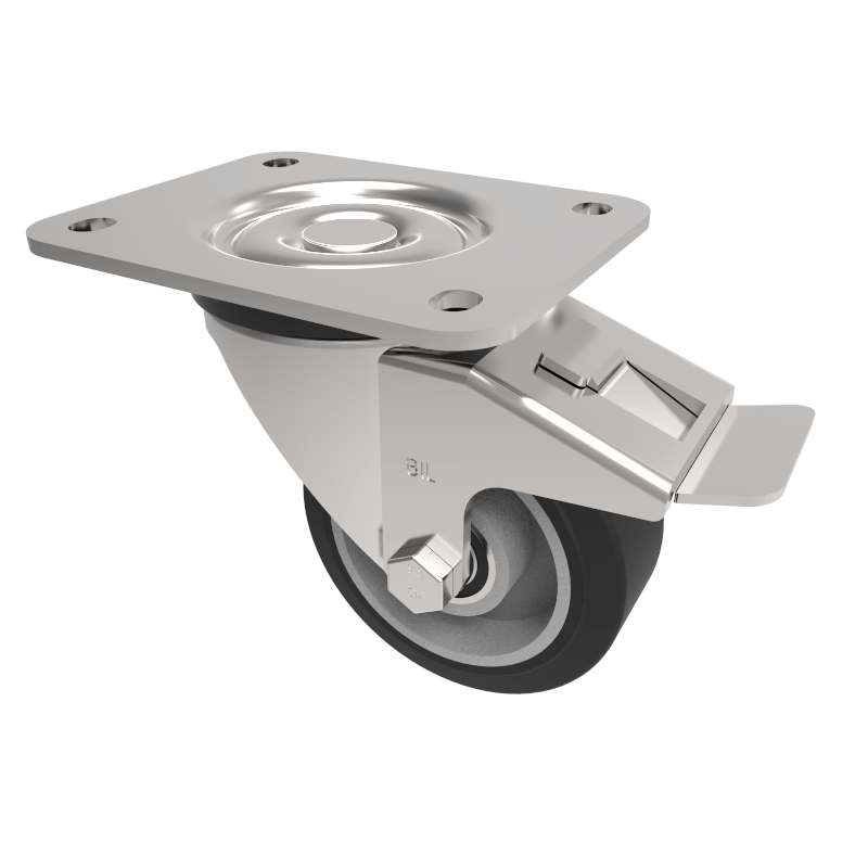 Elastic Rubber on Aluminium Plate Swivel Castor Brake 100mm 200kg Load