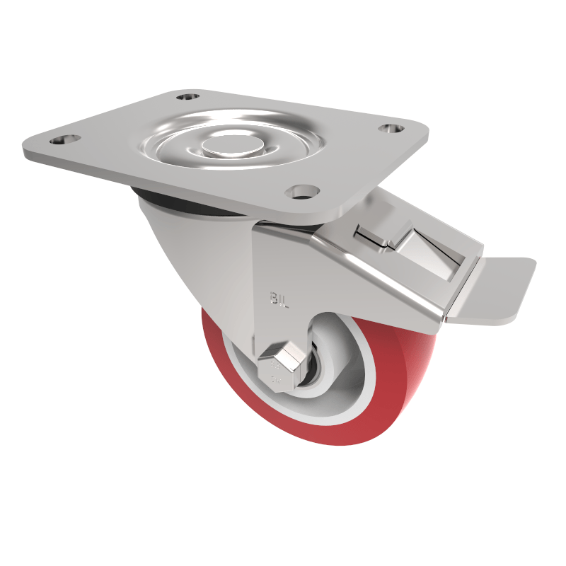 Polyurethane Nylon Plate Swivel Castor Brake 100mm 250kg Load