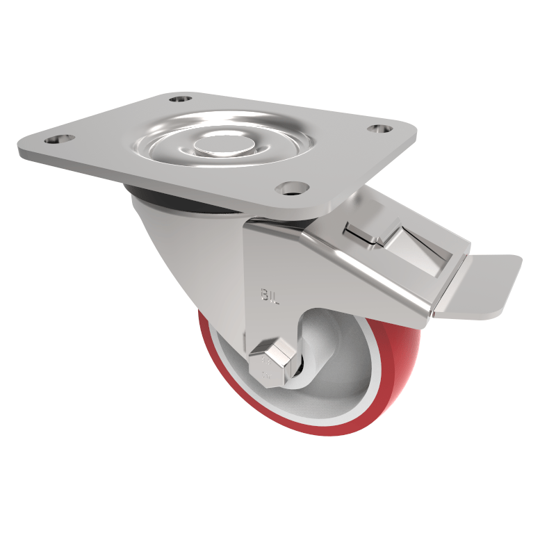 Polyurethane Nylon Plate Swivel Castor Brake 100mm 250kg Load