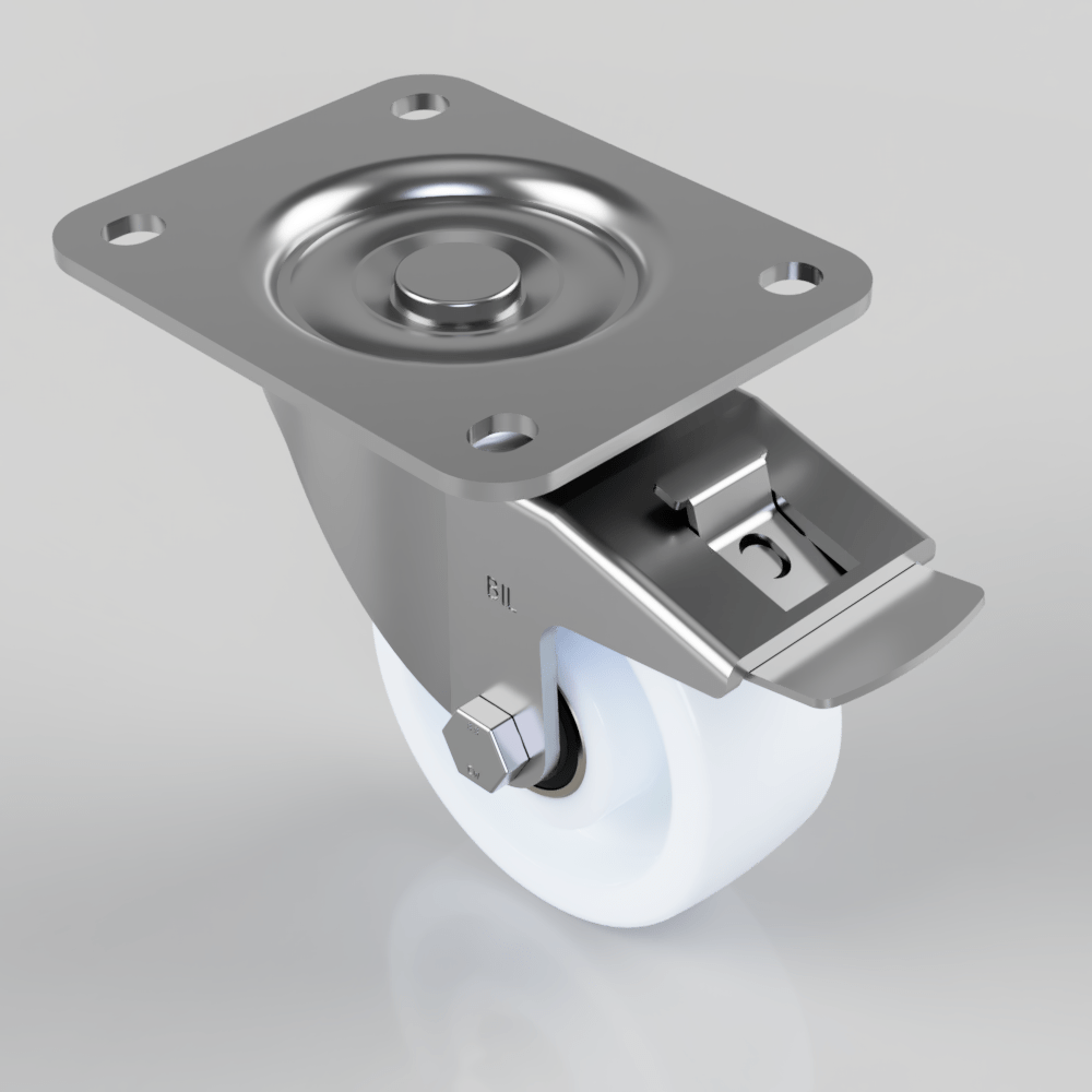 Nylon Plate Swivel Castor Brake 100mm 500kg Load