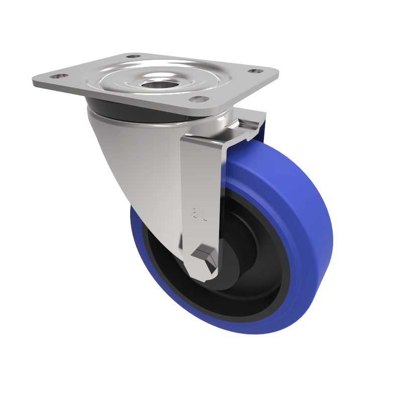 Blue Elastic Rubber 75ShoreA Plate Swivel Castor 150mm 300kg Load