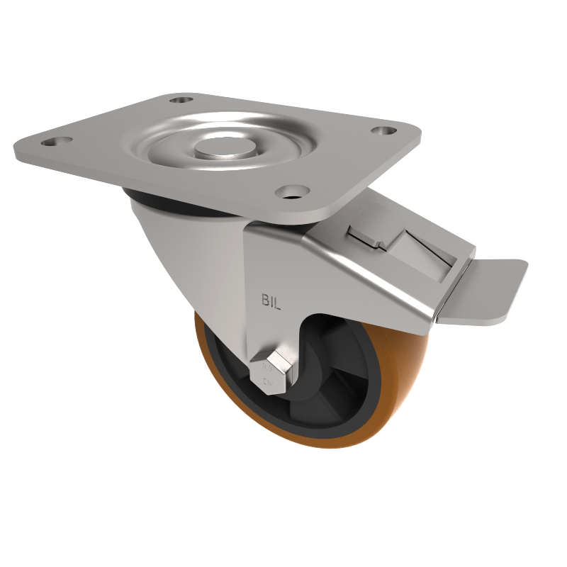 Polyurethane Nylon Plate Swivel Castor Brake 100mm 300kg Load