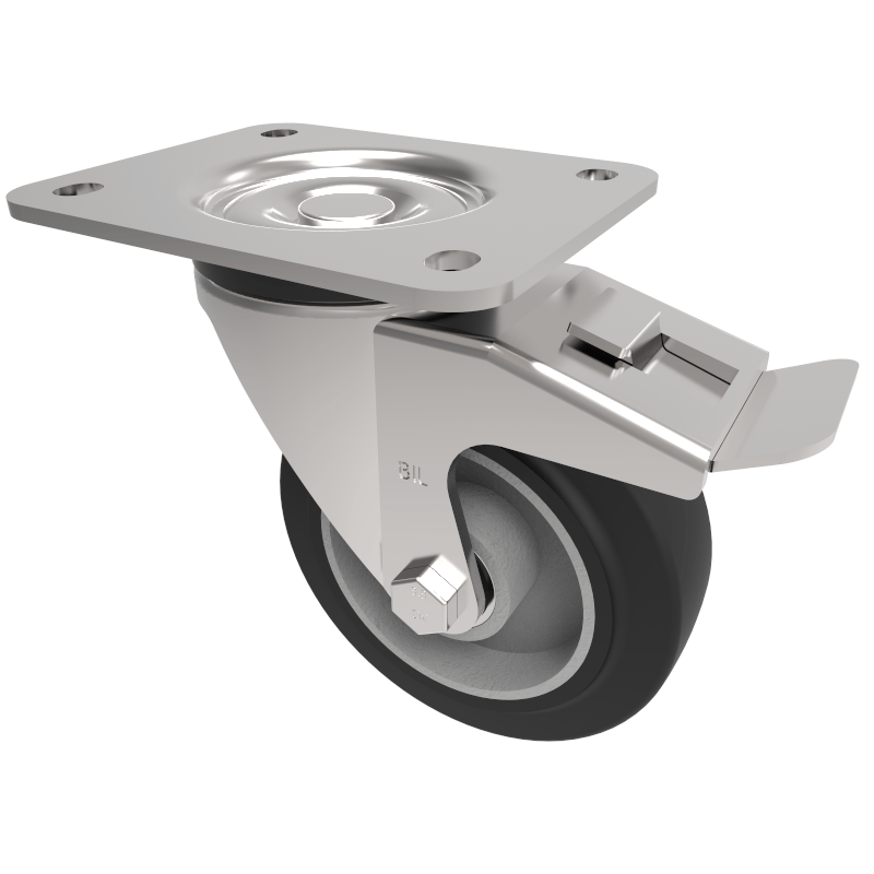 Elastic Rubber on Aluminium Plate Swivel Castor Brake 125mm 250kg Load