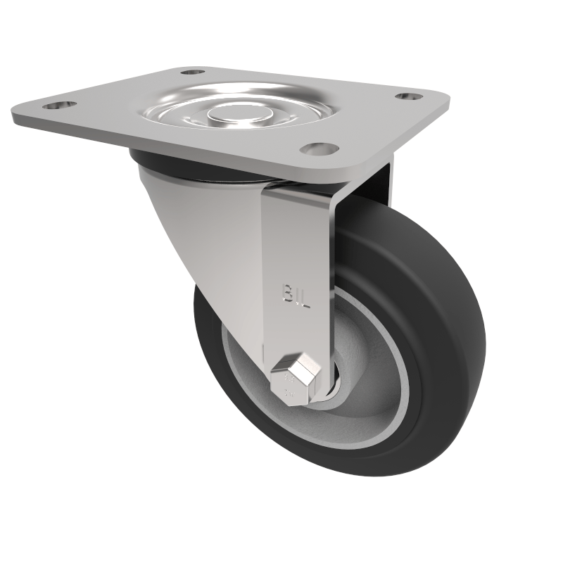 Elastic Rubber on Aluminium Plate Swivel Castor 125mm 250kg Load