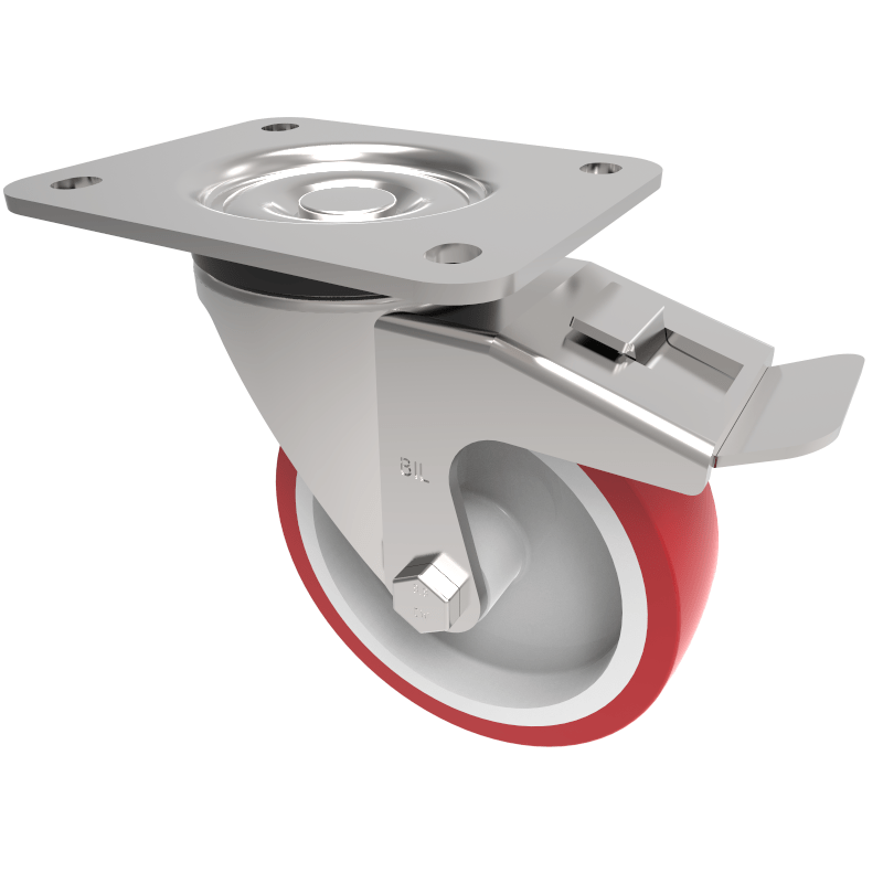 Polyurethane Nylon Plate Swivel Castor Brake 125mm 300kg Load