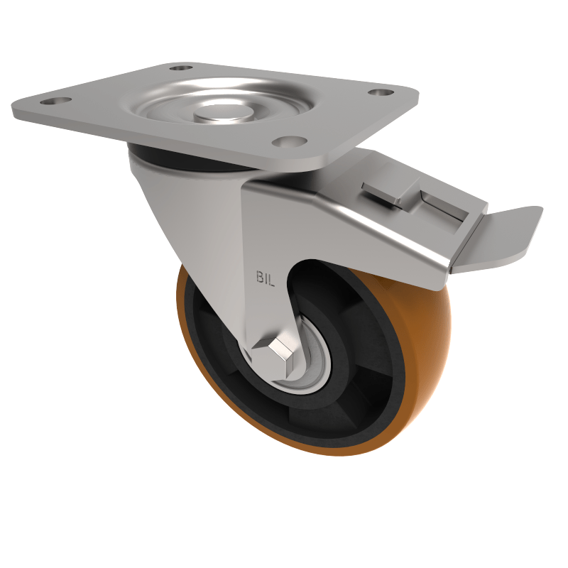 Polyurethane Nylon Plate Swivel Castor Brake 125mm 400kg Load