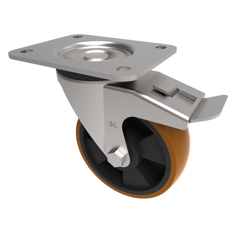 Polyurethane Nylon Plate Swivel Castor Brake 125mm 400kg Load