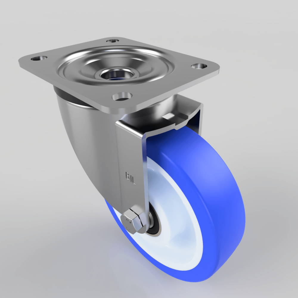 Soft Blue Polyurethane Nylon Plate Swivel Castor 150mm 500kg Load