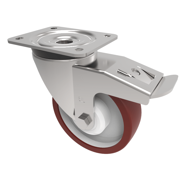 Polyurethane Nylon Plate Swivel Castor Brake 150mm 500kg Load