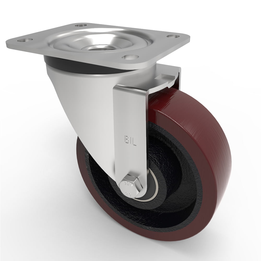 Polyurethane Cast Iron Plate Swivel Castor 150mm 500kg Load
